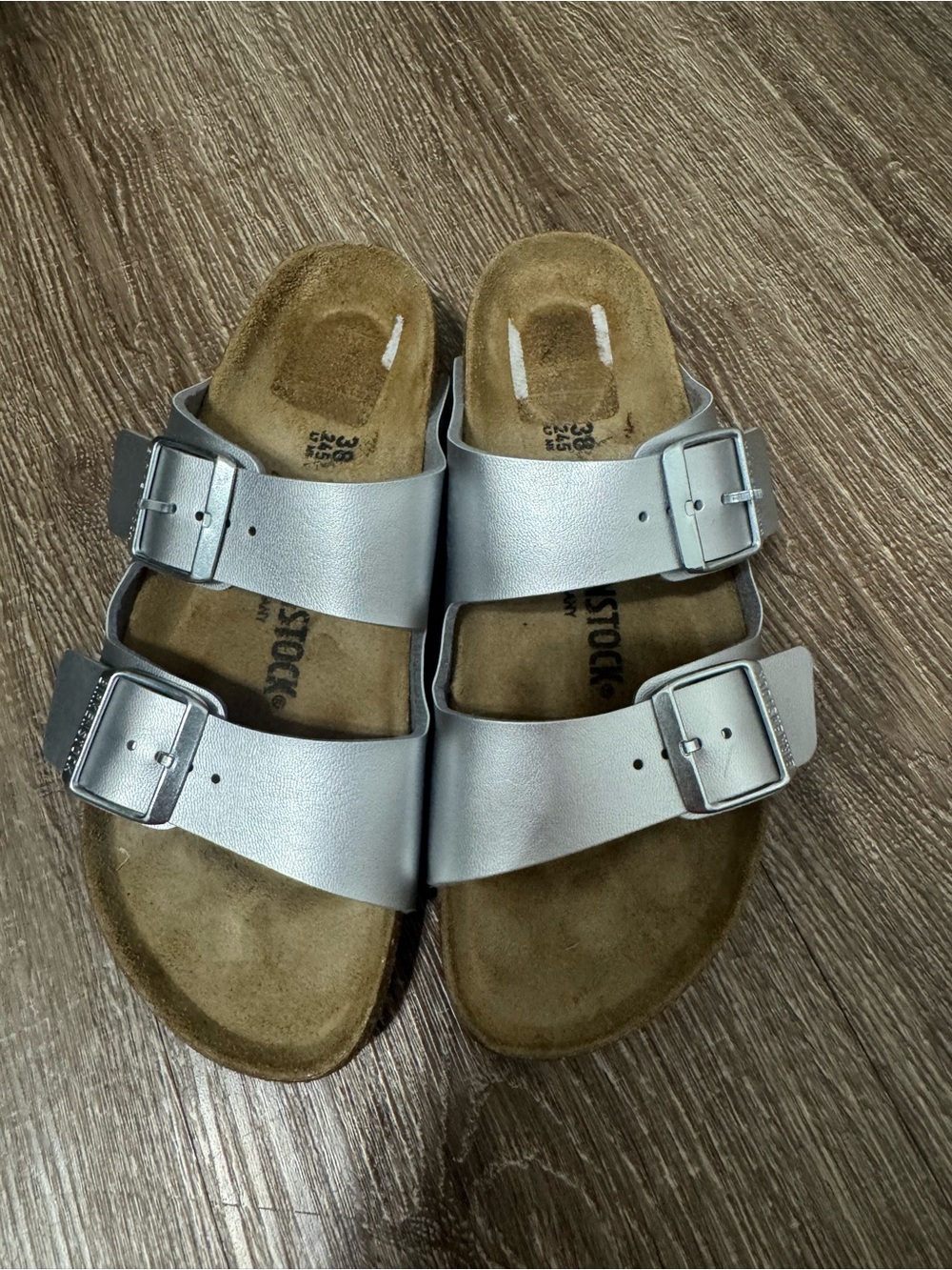 Birkenstock Kids Two-Strap Metallic Silver Sandals